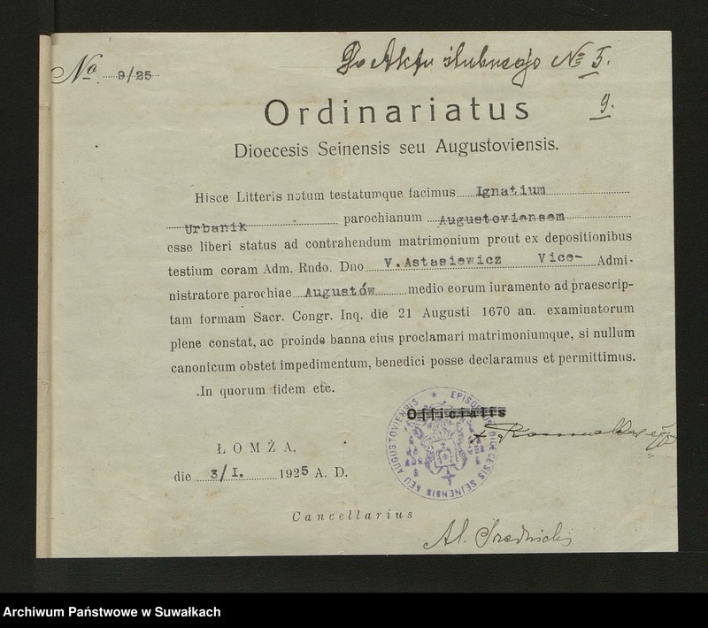 image.from.unit.number "Dokumenty zaślubionych Smolańskiej parafii za 1925 rok"