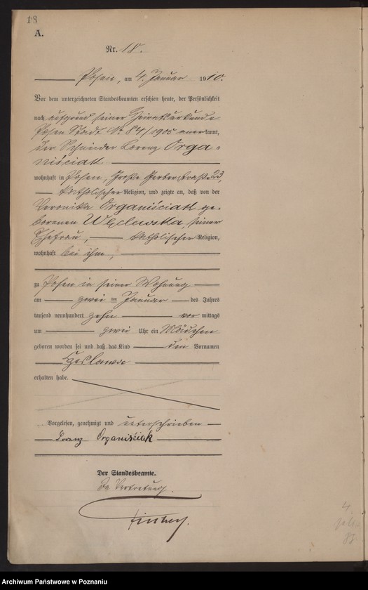 Obraz 19 z jednostki "Księga miejscowa urodzeń tom I [Rejestr główny urodzeń]"