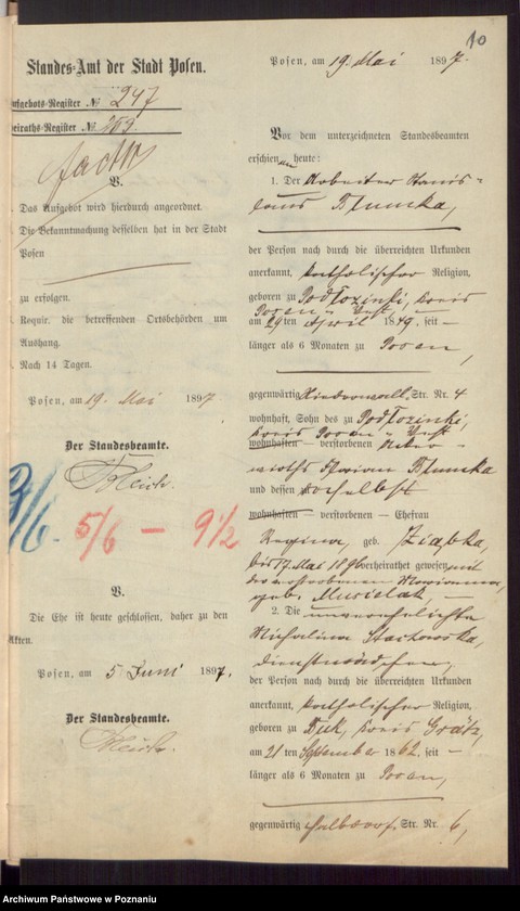 Obraz 12 z jednostki "Die von den Verlobten beigebrachten Urkunden zur Eheschliessung pro 1897"