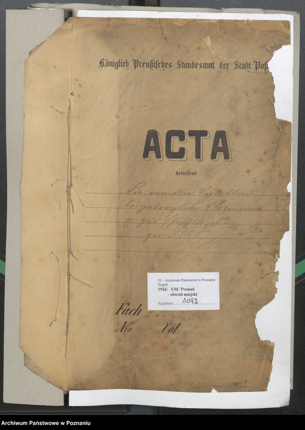 Obraz 2 z jednostki "Die von den Verlobten beigebrachten Urkunden zur Eheschliessung pro 1875"