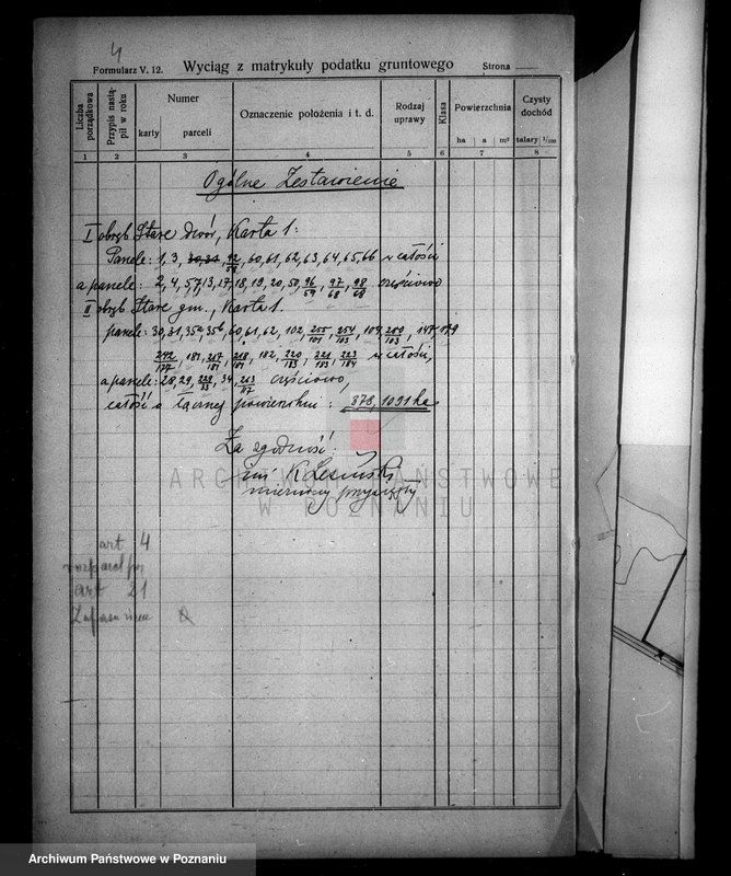 Obraz 8 z jednostki "Zestawienie parcel katastralnych majątku Stare powiatu wyrzyskiego"