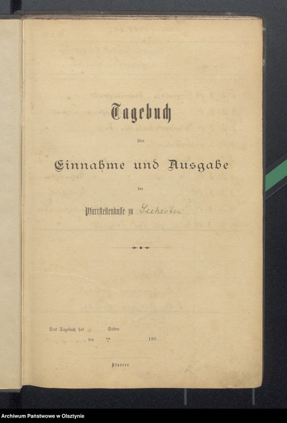 image.from.unit.number "Tagebuch über Einnahme und Ausgabe der Pfarrstellenkasse zu Seehesten"