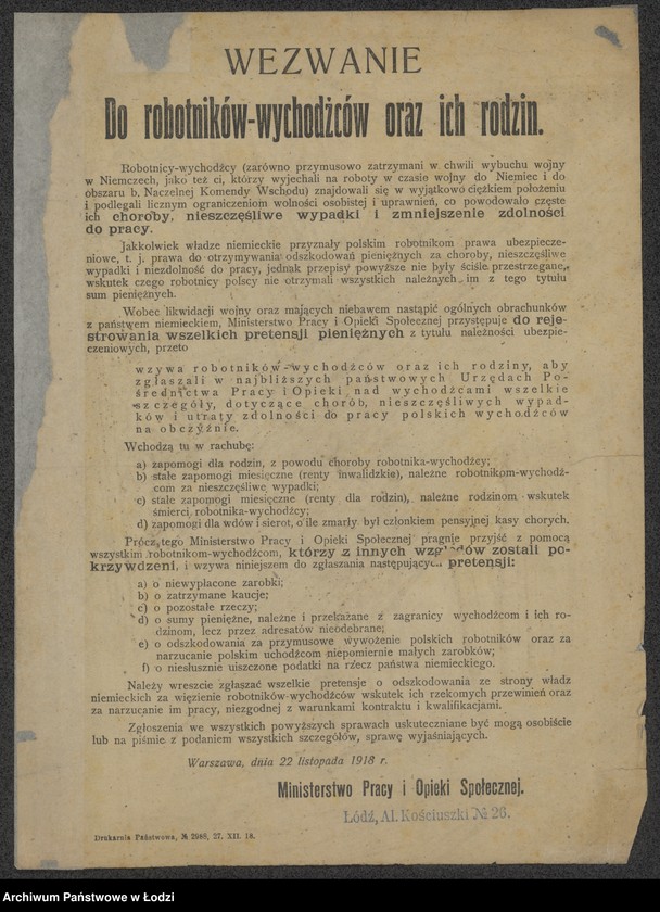 Obraz 1 z jednostki "[Obwieszczenie Ministerstwa Pracy i Opieki Społecznej o zgłaszaniu przypadków chorób, wypadków i utraty zdolności do pracy]"