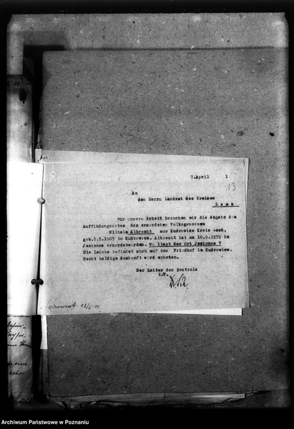 Obraz 17 z jednostki "Korespondencja w sprawie miejscowych Niemców, którzy zginęli w 1939 roku A - K"