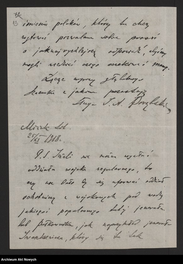 image.from.unit.number "Litwa, Suwalskie, Białostockie, Białoruś. Sytuacja tych ziem przed wycofaniem się okupantów niemieckich i wkroczeniem wojsk bolszewickich, po zajęciu przez armię rosyjską oraz po usunięciu jej z Wilna przez wojsko polskie. Rezolucje, memoriały, wyrazy czci, szacunku, podziękowania wraz z prośbami."