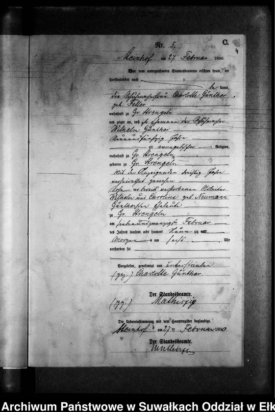 image.from.unit.number "Sterbe-Neben-Register des Preussischen Standes-Amtes Gr. Strengeln Kreis Angerburg"