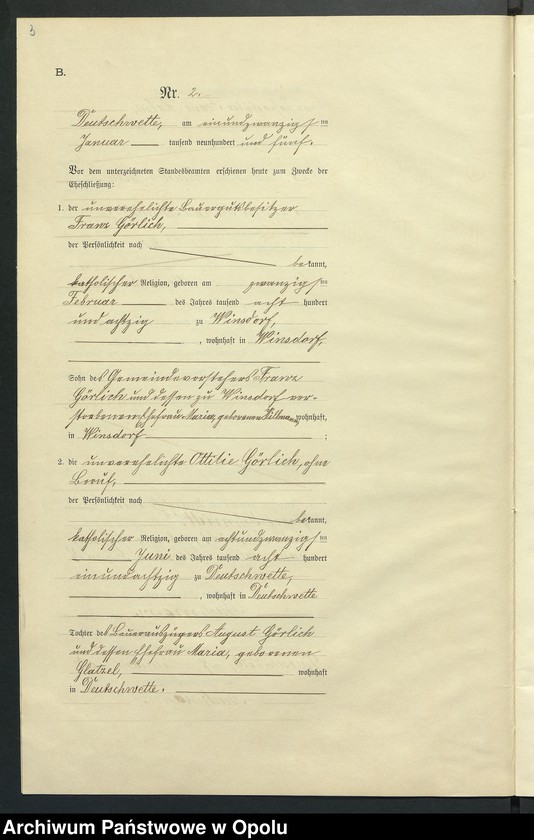 Obraz 7 z jednostki "Heiraths-Neben-Register des Standesamts Deutsch Wette pro 1905"