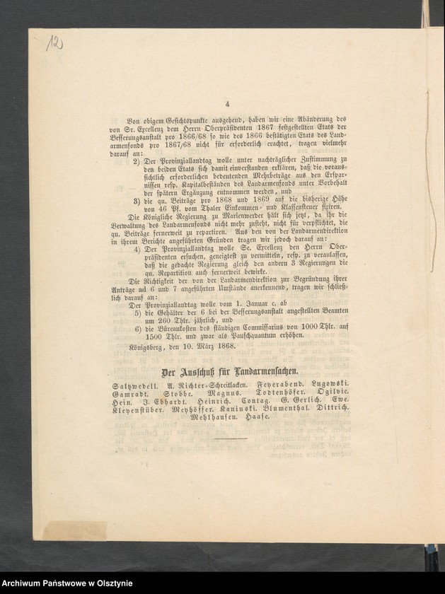 image.from.unit.number "Acta des 18ten Provinzial-Landtages der Stände des Königreichs Preußen. betreffend den Westpreussischen Landarmen Fonds in den 1864-1866"