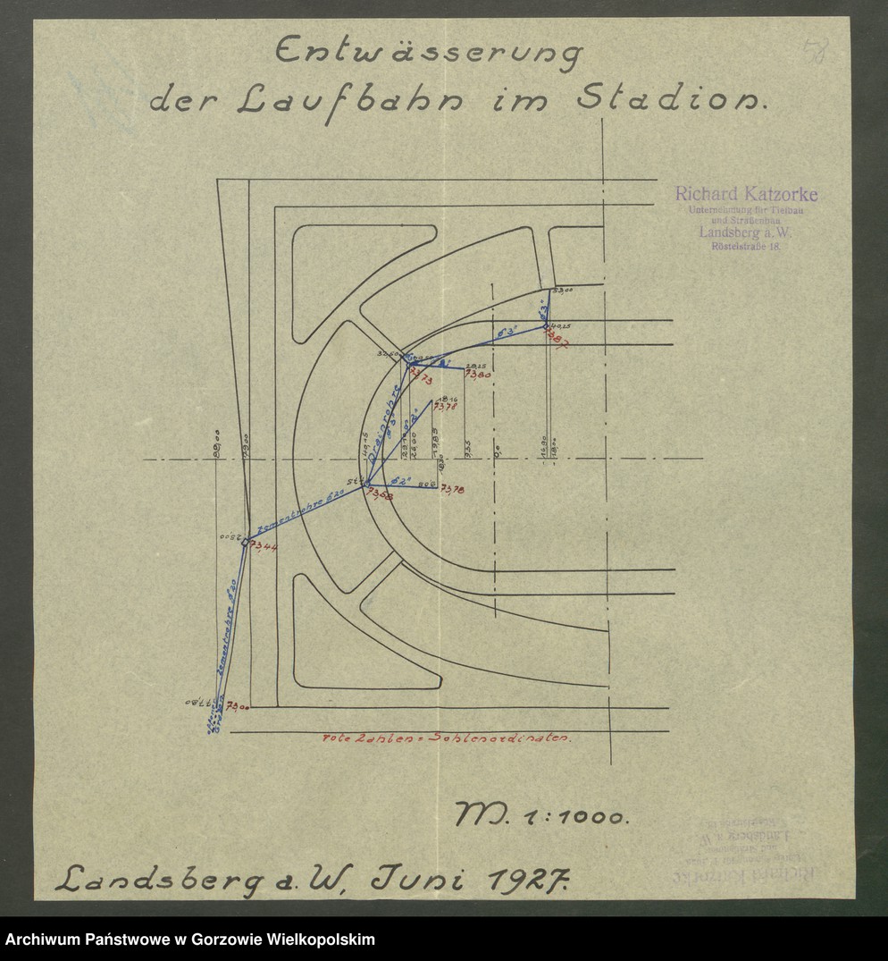 Obraz 1 z kolekcji "Plany i projekty budowy stadionu sportowego przy Soldiner Strasse (ul. Konstytucji 3 Maja) z okresu 1925-1931."