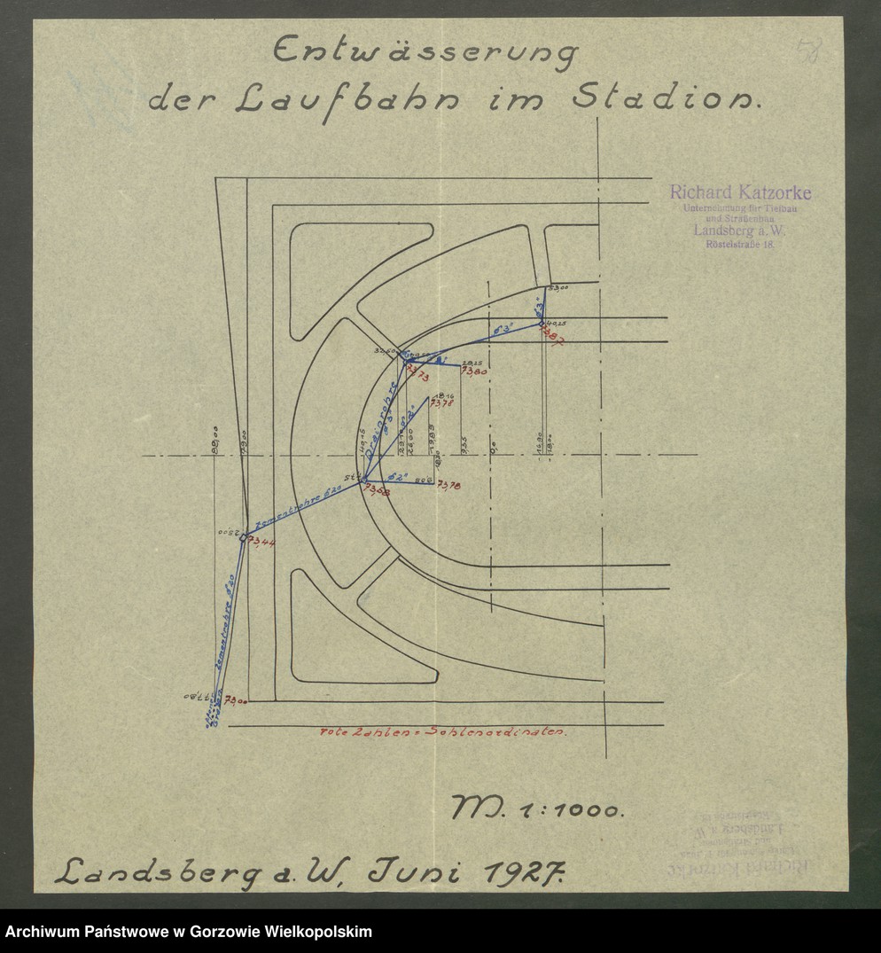 image.from.collection.number "Plany i projekty budowy stadionu sportowego przy Soldiner Strasse (ul. Konstytucji 3 Maja) z okresu 1925-1931."