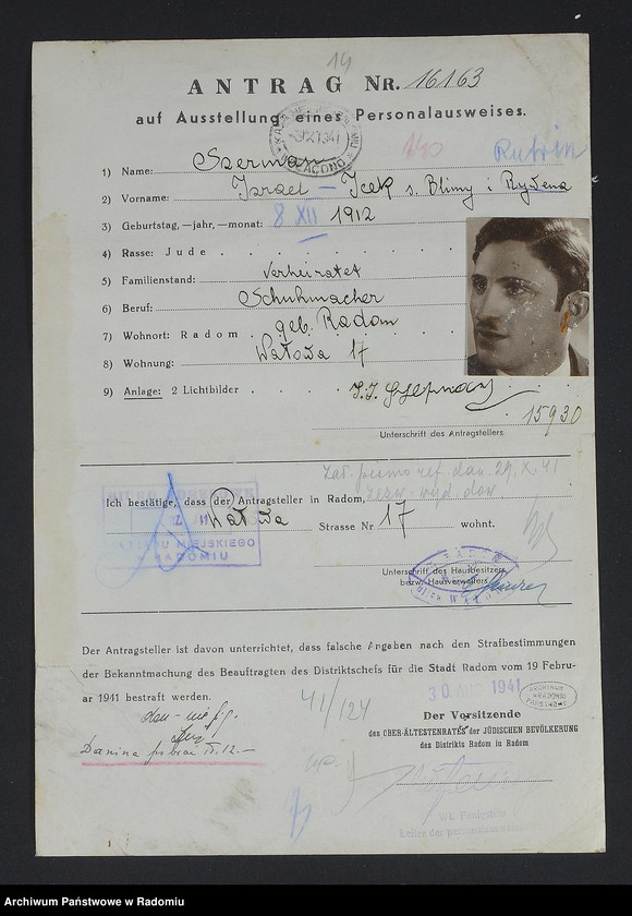 image.from.unit.number "[Wnioski o wydanie dowodów osobistych oraz nie odebrane dowody Szerman Fajwel - Szmajer]"