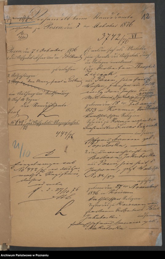 Obraz 14 z jednostki "Die von den Verlobten beigebrachten Urkunden zur Eheschliessung pro 1876"