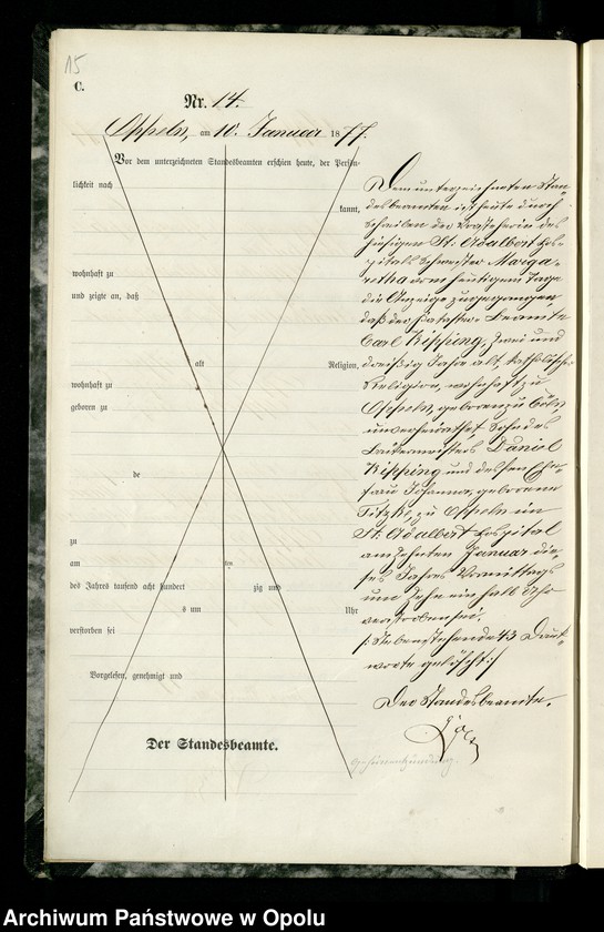 Obraz 18 z jednostki "Urząd Stanu Cywilnego w Opolu 1877 Rejestr zgonów Księga Miejscowa Nr 1 do 346"