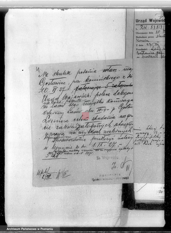 Obraz 8 z jednostki "Sprawa zmiany rodzaju użytkowania 426,34 ha gruntów leśnych w majątku Gosławice powiat koniński celem utworzenia deputatu rolnego dla staży leśnej"