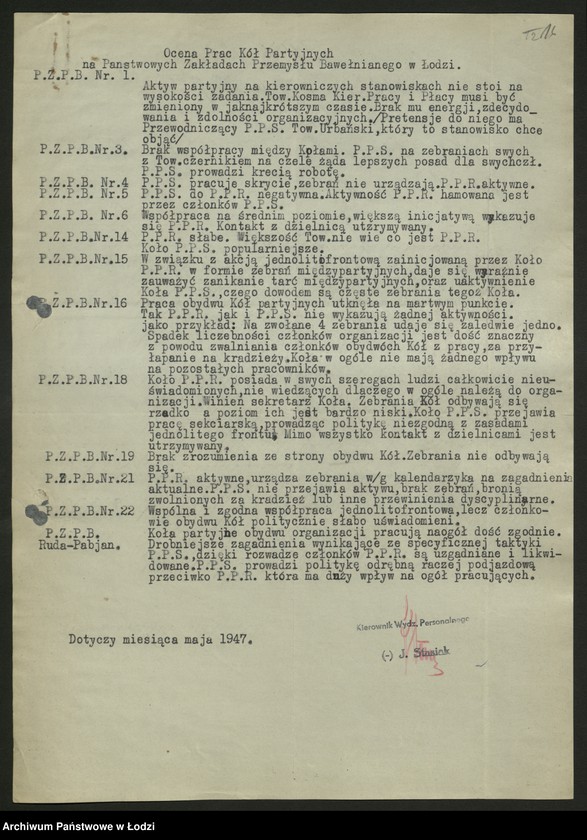 Obraz 17 z jednostki "Sprawozdania personalne w rozbiciu na branże przemysłowe [nadesłane przez centralne zarządy, zjednoczenia i fabryki] t.2"