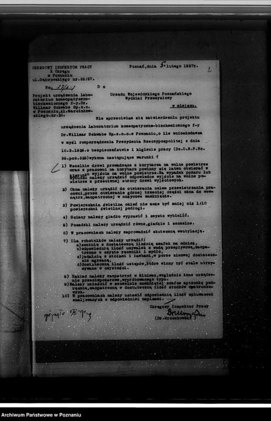 Obraz 6 z jednostki "Zatwierdzenie zakładu przemysłowego /laboratorium Homeopatycznego/ Firmy dr Willmar Schwabe Spółka z o. o. w Poznaniu"