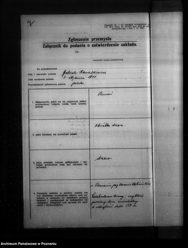 Obraz 11 z jednostki "Budowa warsztatu obróbki drzewa G. Kowalkiewiczowej Poznań Brama Dembińska 2"