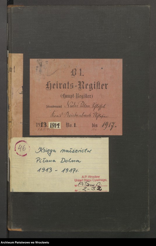 Obraz 2 z jednostki "Heiraths-Haupt-Register Nieder Peilau (Piława Dolna) 1913-1917"