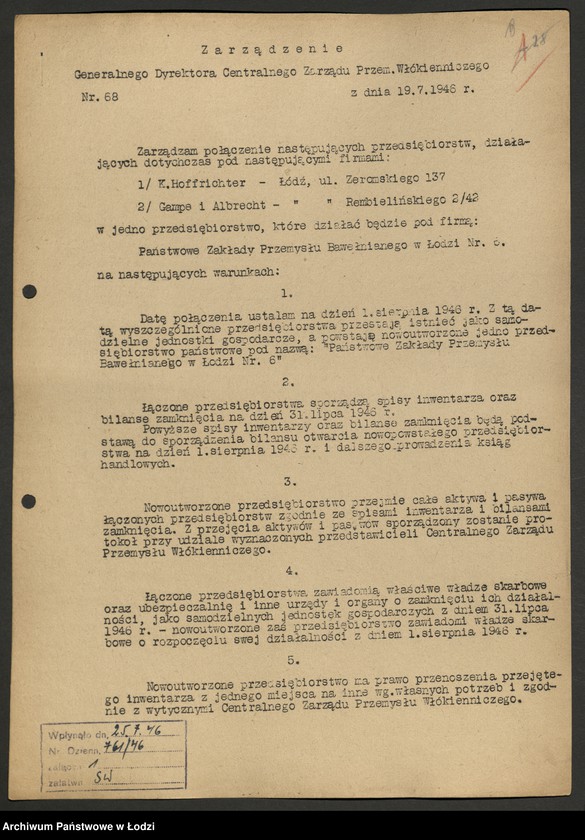 Obraz 19 z jednostki "Zarządzenia Generalnego Dyrektora Centralnego Zarządu Przemysłu Włókienniczego"