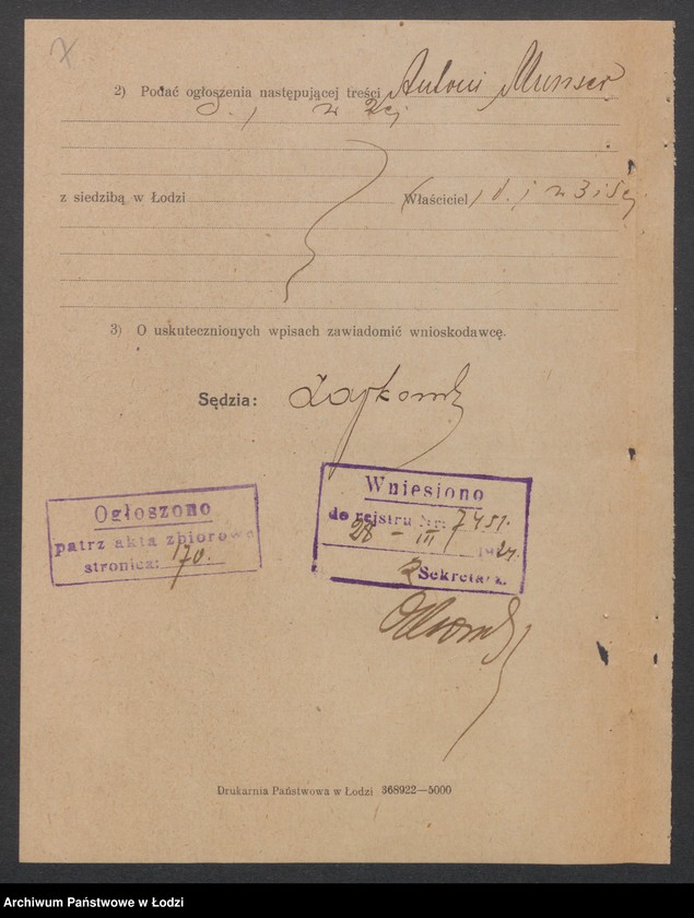 Obraz 9 z jednostki "Antoni Munser- sprzedaż towarów bawełnianych"