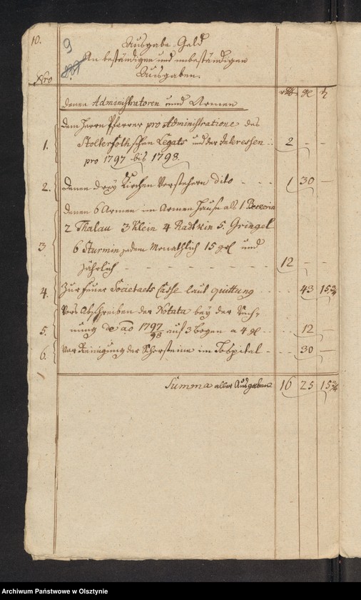 image.from.unit.number "Administrations Rechnung über des Stolterfothsche Legaten Capital und derer Intereßen deßen Einnahme und Ausgabe zu Pobethen Von Michael 1797 bis Michael 1798"