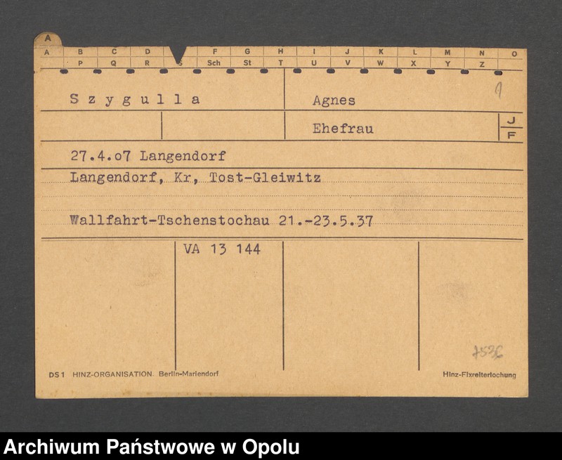 Obraz 3 z jednostki "[Szygulla Agnes, ur. 27.04.1907 r. Langendorf]"