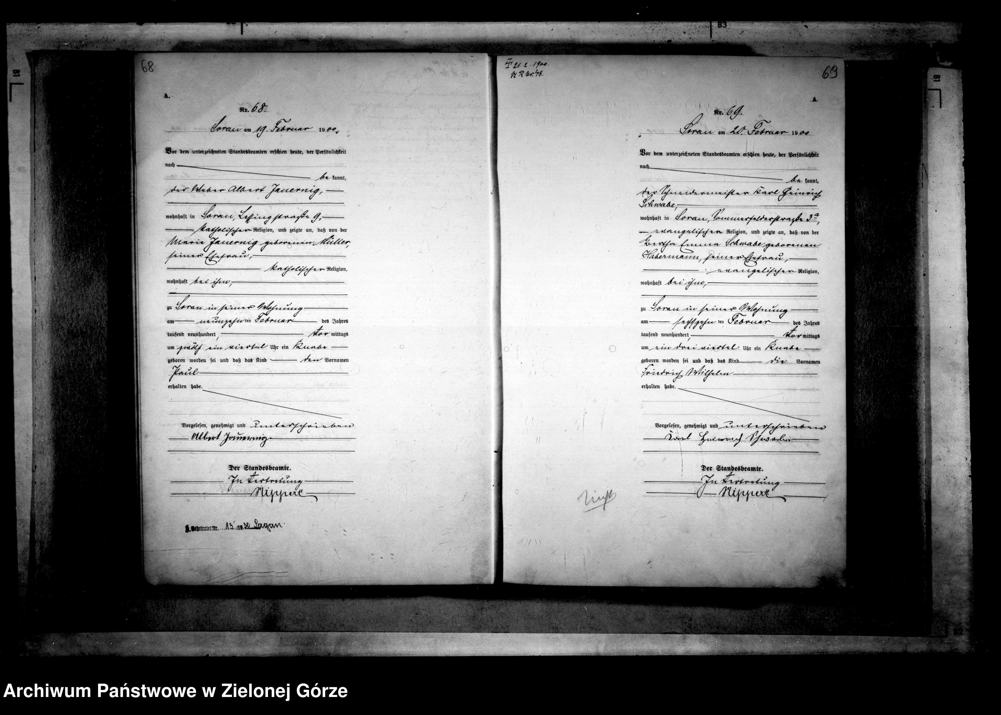 Skan z jednostki: [Księga akt urodzenia rok 1900-Żary miasto]