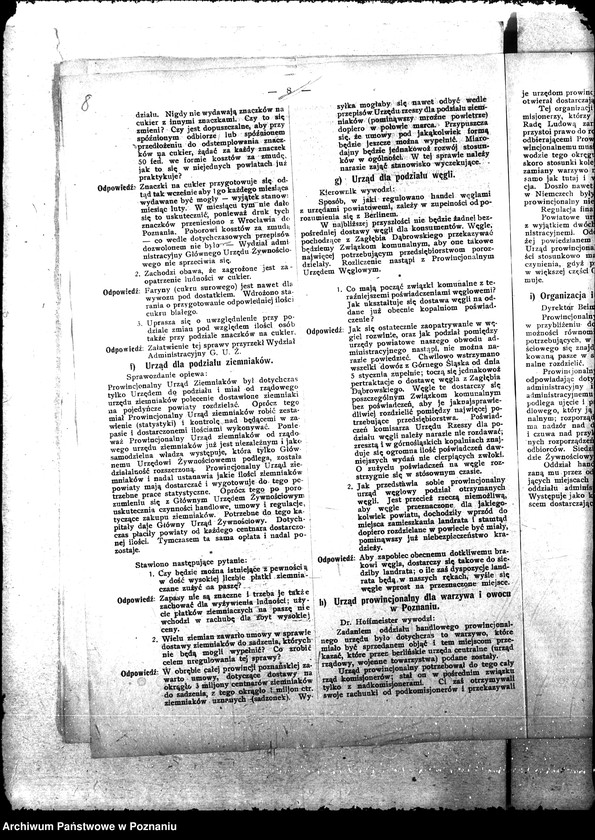 Obraz 11 z jednostki "Druk "Posiedzenie landratów, kierowników Prowincjonalnych Urzędów Gosp. i członków Gł. Urzędu Żywnościowego z dn. 20.I.1919 r. ""