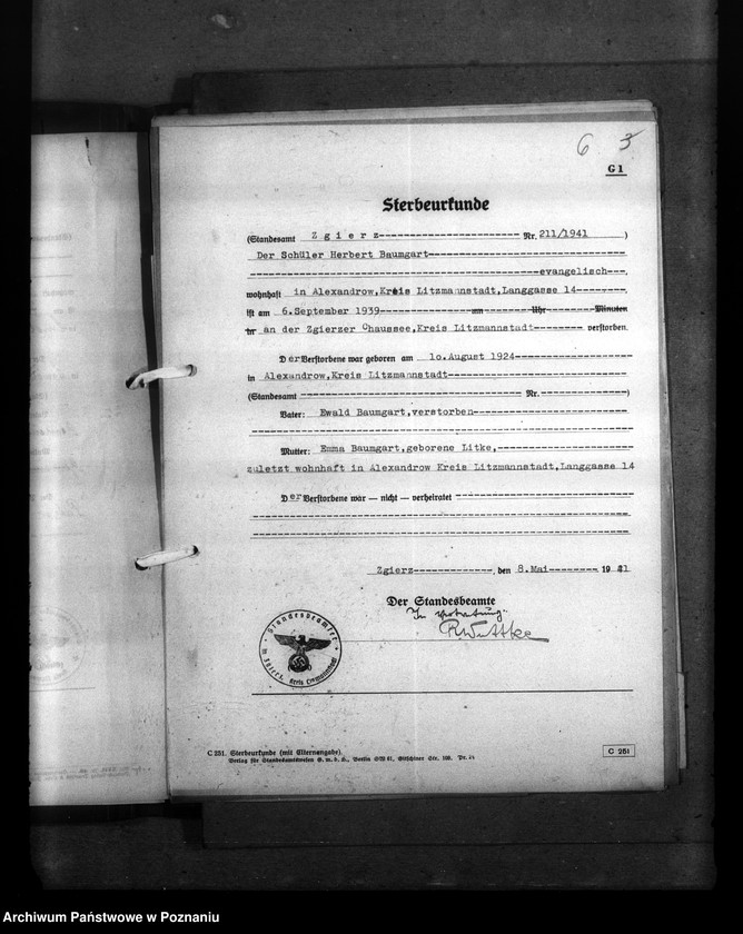 Obraz 10 z jednostki "Wykaz miejscowych Niemców, którzy zginęli w 1939 roku. Kreis Litzmannstadt (Łódź)"