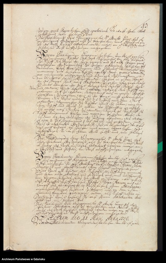 image.from.unit.number "Actum coram officio […] Gabrielis a Boemeln, Praeconsulis, Praesidis ac Montanorum Administratoris [20.III.1714-19.III.1715] Gabrielis a Boemeln Praesidis atque Caducorum Administratoris [9.IV.1714-7.III.1715] /2 indeksy/"