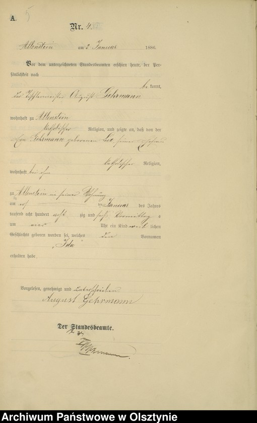 image.from.unit.number "Geburts-Haupt-Register Tom I,Nr 1 - 300"