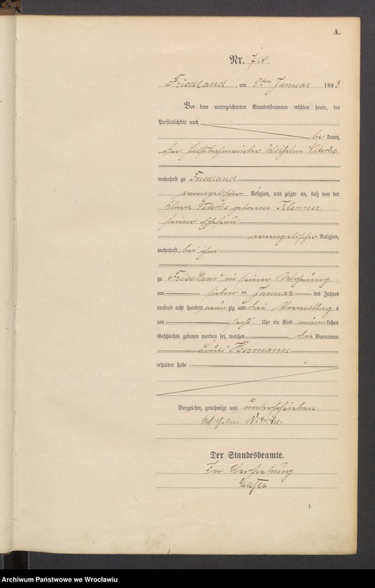 image.from.unit.number "Księga urodzeń USC Mieroszów (Friedland) 1893"