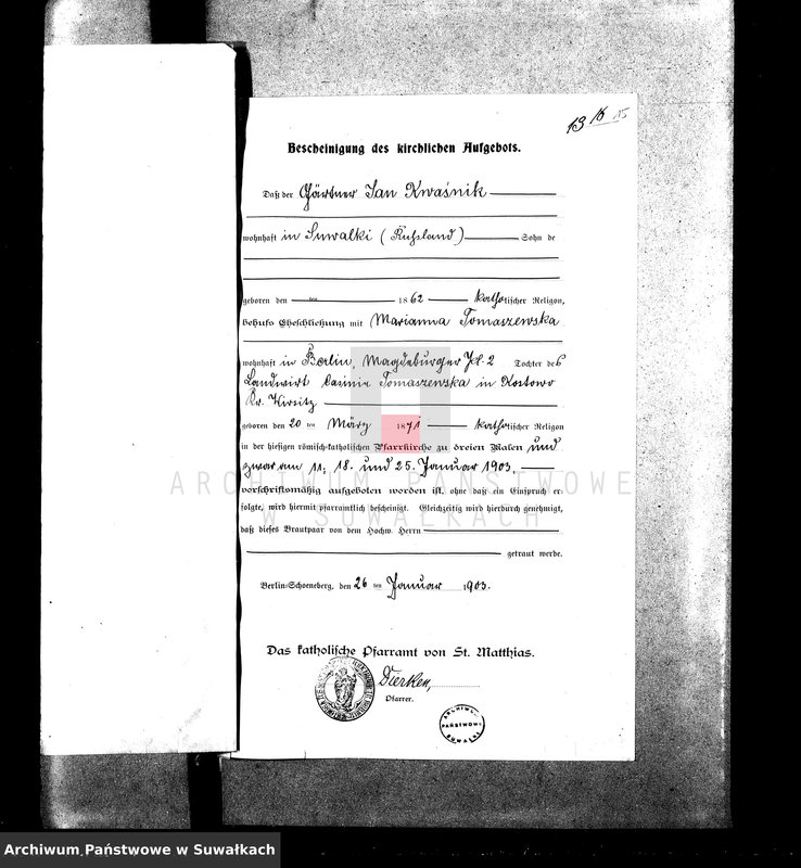 image.from.unit.number "Aneksa 1903 [wyznania rzymskokatolickiego parafii w Suwałkach]"