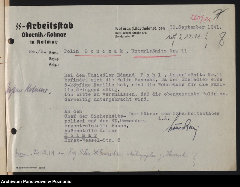 Obraz 11 z jednostki "Umsiedlungsmeldungen der SS - Arbeitsstäbe - Kreis Posen - Land [Powiat - Poznań]"