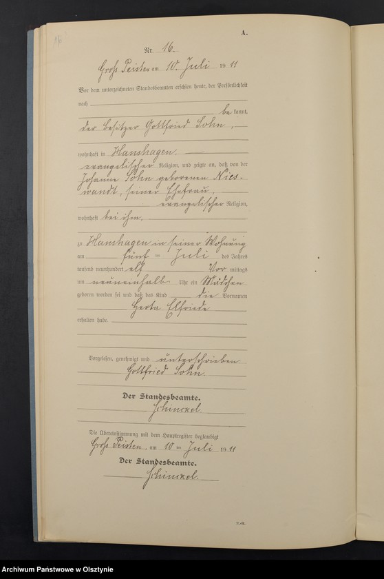 image.from.unit.number "Geburts-Neben-Register Nr 1 - 26 [Księga urodzeń- wtóropis ]"