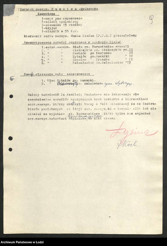 Obraz 10 z jednostki "Ośrodki Maszyn Rolniczych [- protokoły z kontroli i lustracji, wykazy kierowników Ośrodków]"