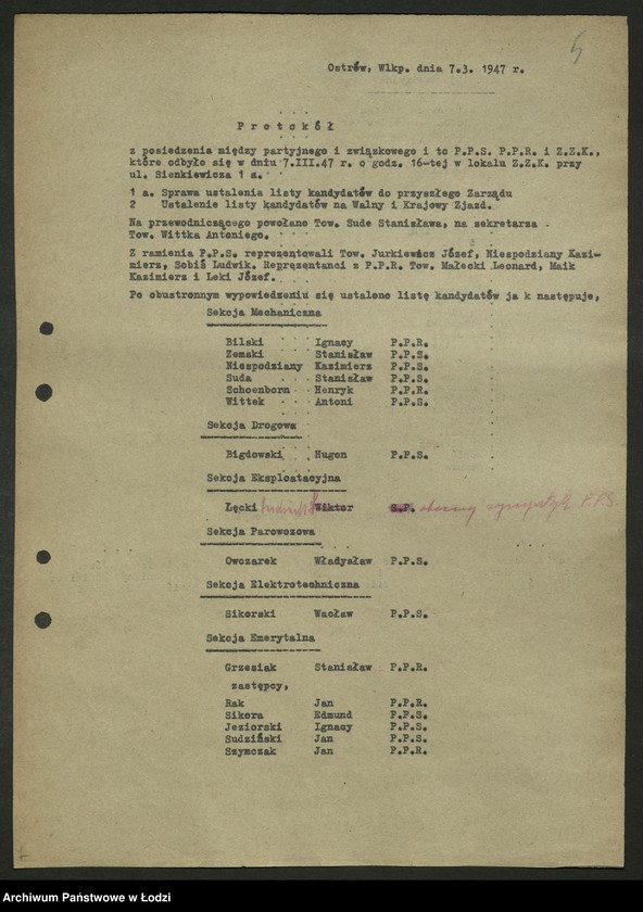 Obraz 6 z jednostki "Koło kolejowe PPS Ostrów Wielkopolski- sprawozdania, protokoły zebrań międzypartyjnych"