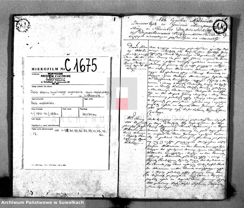 image.from.unit.number "Akta Cywilne Małżeństw Urzędnika Stanu Cywilnego Gminy Liszkowskiey w Roku 1815/16 spisane"