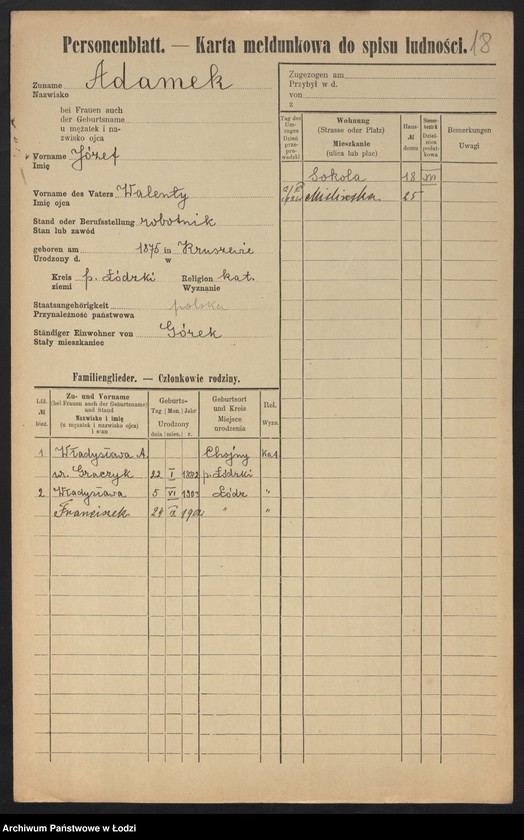 Obraz 20 z jednostki "[Spis ludności Łodzi] Adamek - Adaś"