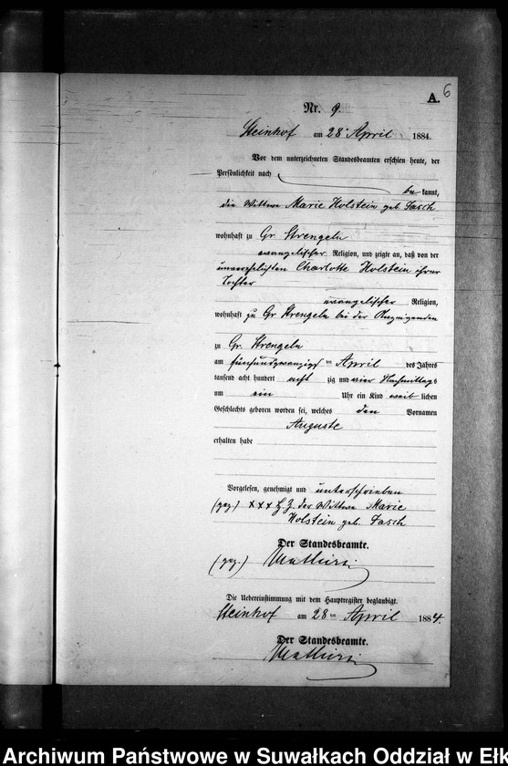 image.from.unit.number "Geburts-Neben-Register des Preussischen Standes-Amtes Gr. Strengeln Kreis Angerburg"