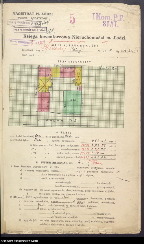 Obraz 13 z jednostki "Księga inwentarzowa nieruchomości m. Łodzi ul. Polna"