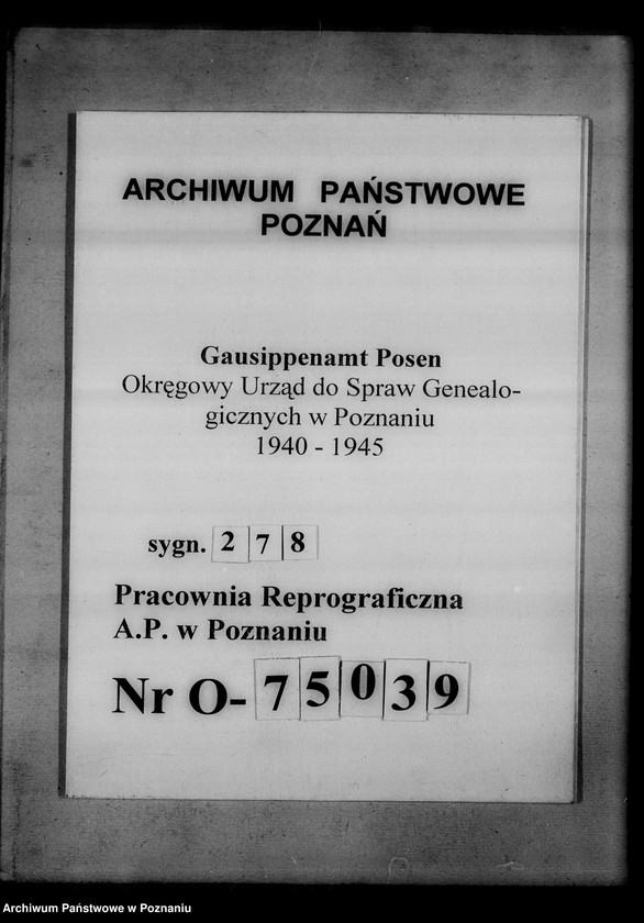 Obraz 1 z jednostki "Bücherverzeichnis betreff: Kreissippenamt Turek"