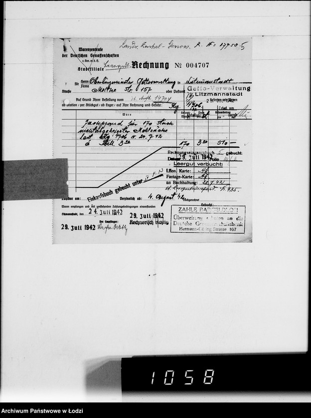 Obraz 9 z jednostki "Landwirtschaft-Zentralgenossenschaft.G.m.b.H.Rechnungen. [za dostawy towarów dla Getta]"