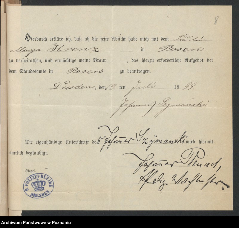 Obraz 10 z jednostki "Die von den Verlobten beigebrachten Urkunden zur Eheschliessung pro 1899"