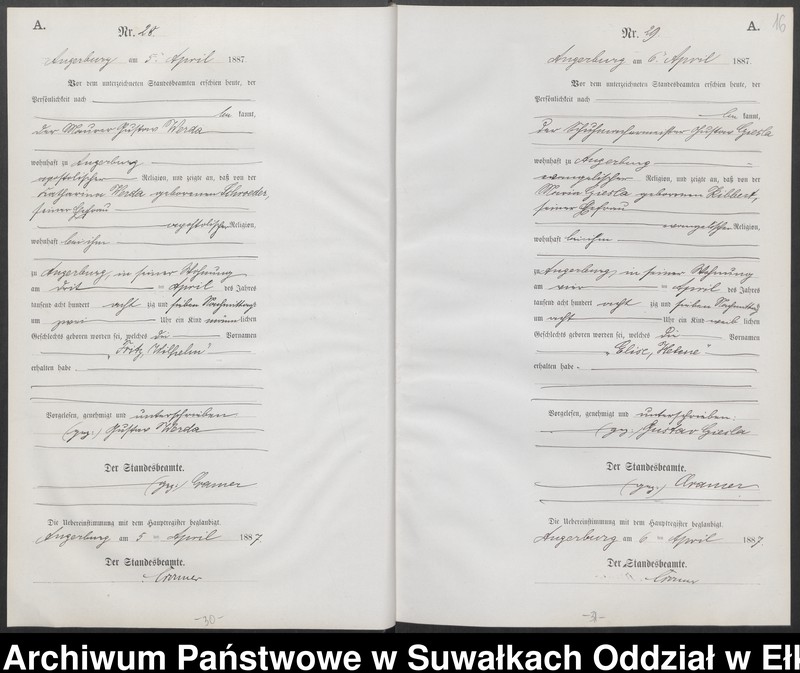 image.from.unit.number "Geburts-Neben-Register des Preussischen Standes-Amtes der Stadt Angerburg Kreis Angerburg"