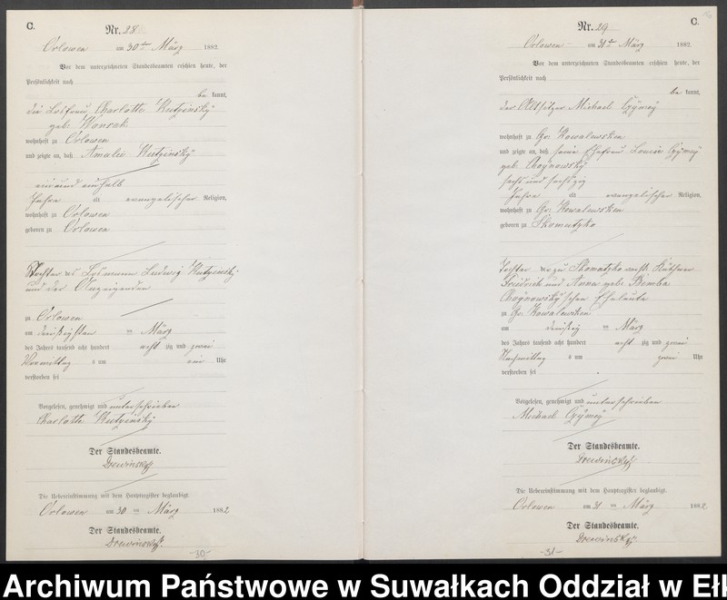 image.from.unit.number "Sterbe-Neben-Register des Preussischen Standes-Amtes [Orlowen] Kreis [Loetzen] für das Jahr 1882"