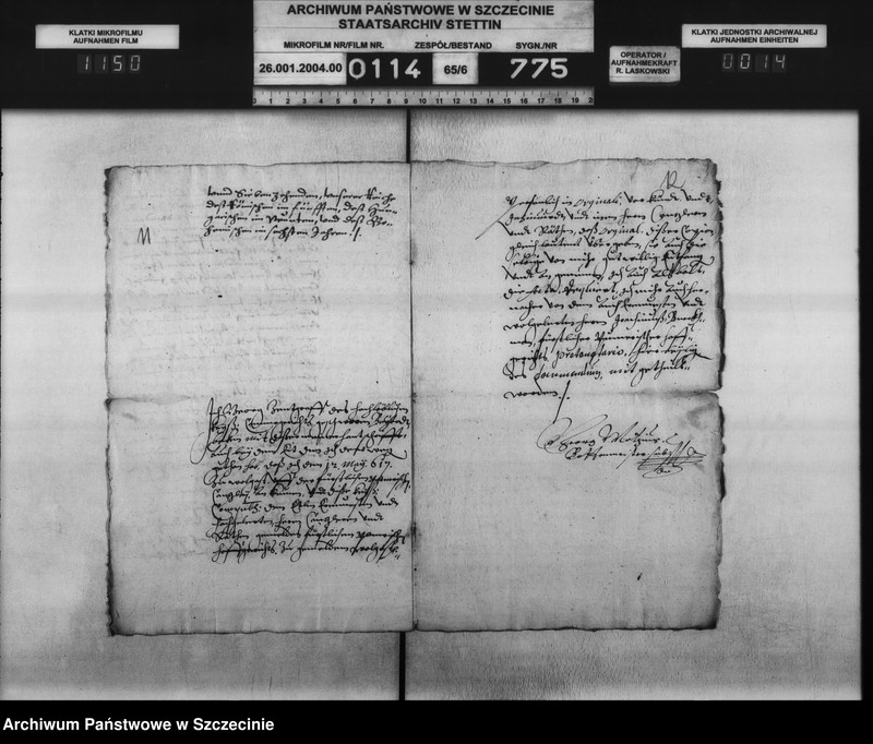 image.from.unit.number "Magnus v. Horn zu Ranzin / Joachim v. Behr zu Schlagtow, Balzer v. Heyden zu Kartlow und Klaus v. Holstein [Holste] zu Passow: Bürgerschaftsschuld, Einweisung in den Hornschen Hof. Zu Büssow."