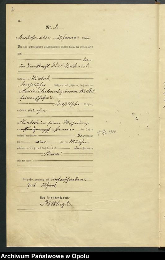Obraz 6 z jednostki "Geburts-Haupt-Register des Standsamts Bischofswalde pro 1900"