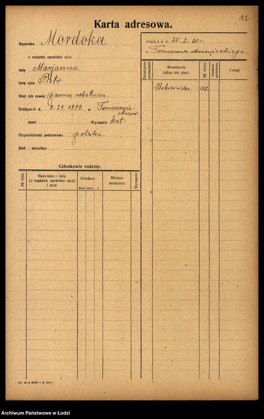 Obraz 14 z jednostki "[Spis ludności Łodzi] Morberger - Morgenweg"