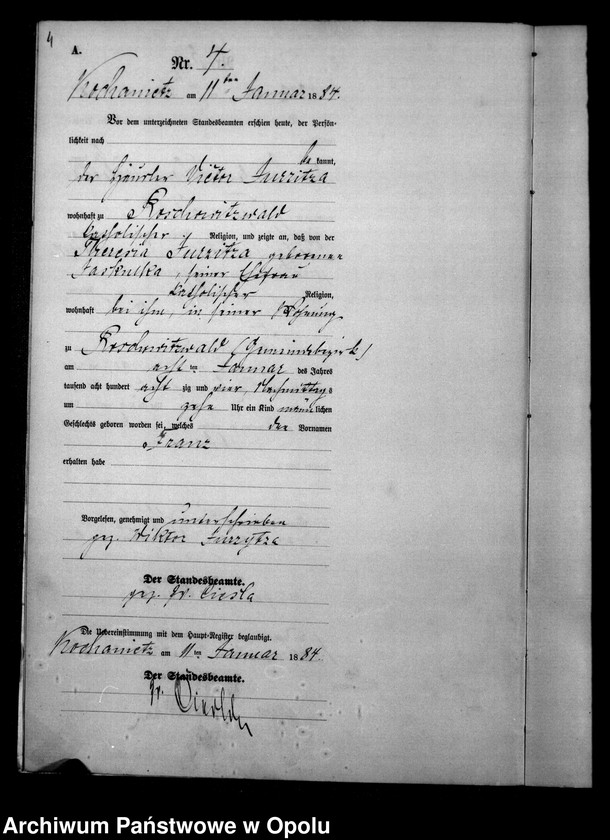 image.from.unit.number "Urząd Stanu Cywilnego Kochaniec Księga urodzeń rok 1884"
